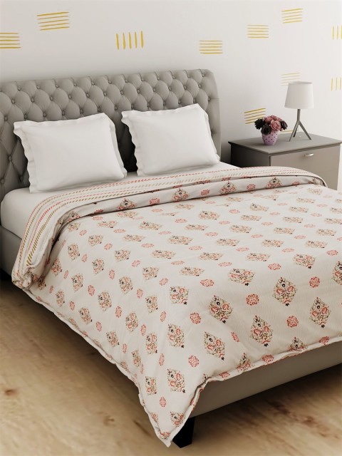 

Salona Bichona Cream-Coloured & Red AC Room 120 GSM Cotton Double Bed Dohar