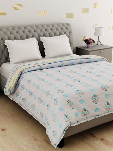 

Salona Bichona Pure Cotton White Ethnic Motifs AC Room 120 GSM Double Bed Dohar