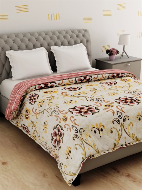 

Salona Bichona Cream & Brown Floral Pure Cotton AC Room 120 GSM Double Bed Dohar