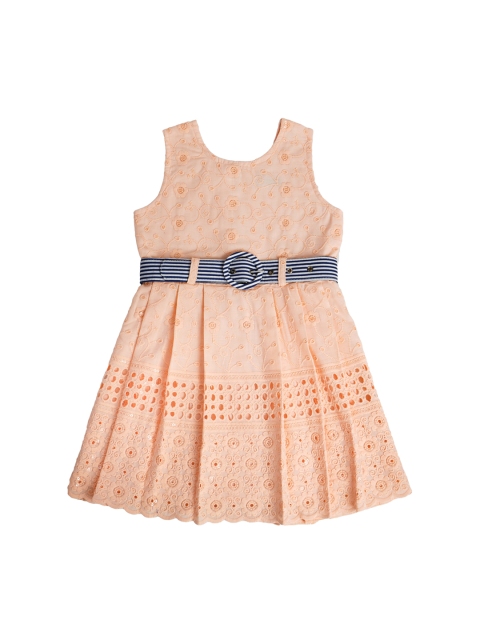 

Enfance Peach-Coloured Schiffli Fit and Flare Dress