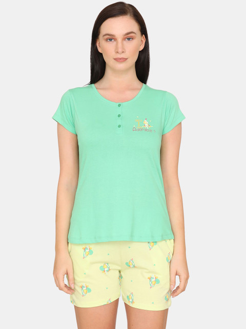 

Zivame Women Green & Yellow Night suit