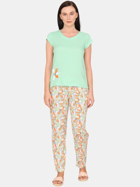 

Zivame Women Light Green Floral Printed Polyester Night Suit
