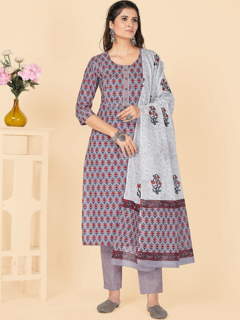 

Vbuyz Women Lavender Ethnic Motifs Printed Regular Pure Cotton Kurta with Trousers & With Dupatta