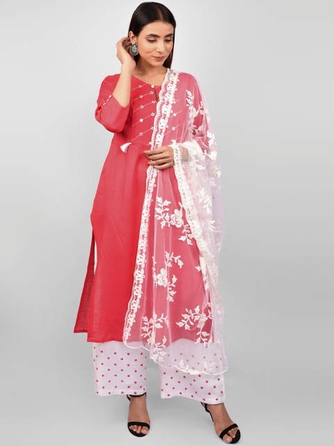 

Indi INSIDE Women Pink Floral Regular Kurta with Palazzos & With Dupatta