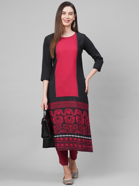 

KALINI Women Red & Black Colourblocked Crepe Kurta