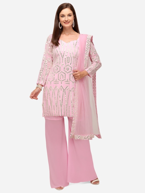 

JATRIQQ Pink Embroidered Semi-Stitched Dress Material