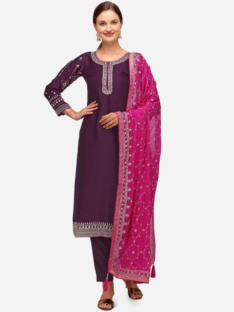 

JATRIQQ Purple & Pink Embroidered Unstitched Dress Material