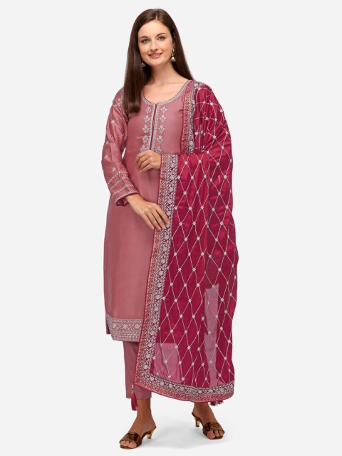 

JATRIQQ Mauve Embroidered Silk Georgette Unstitched Dress Material With Dupatta