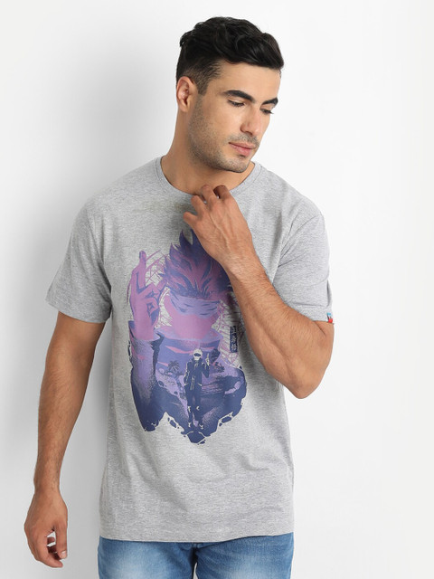 

ComicSense.xyz Men Grey & Purple Anime Strongest Sorcerer Printed CottonT-shirt