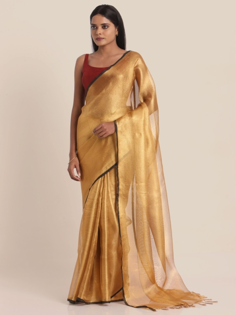 

Suta Golden & Black Solid Zari Pure Linen Saree, Gold