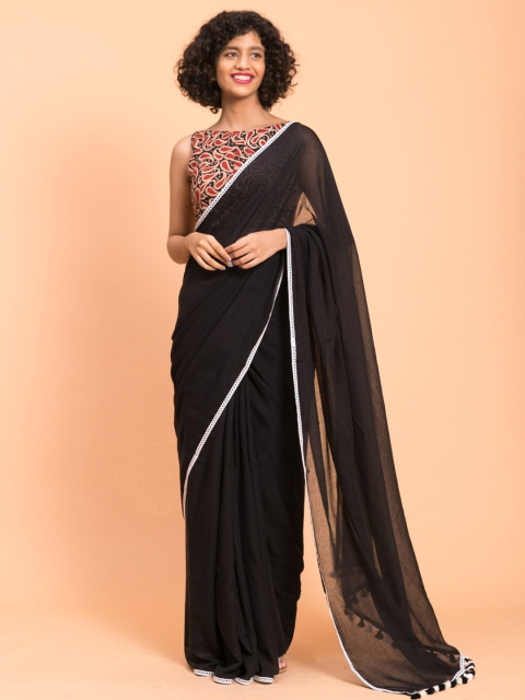 

Suta Black & White Lace Solid Pure Cotton Saree