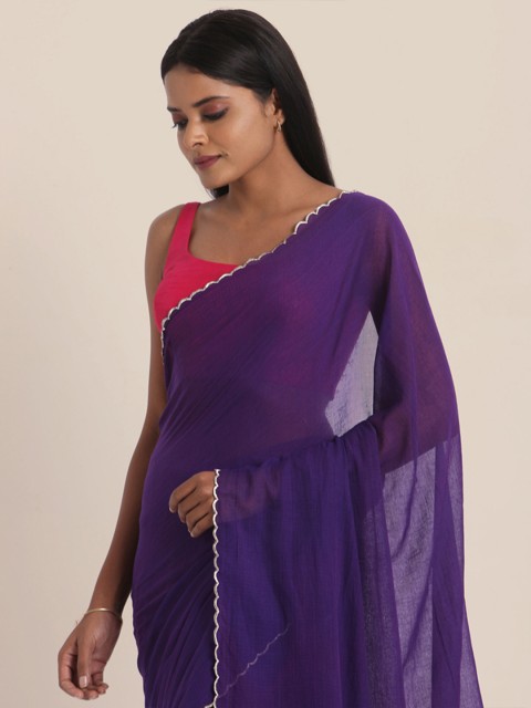 

Suta Purple Pure Cotton Embroidered Scallops Border Saree
