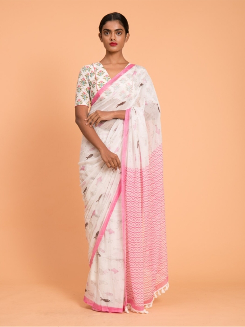 

Suta White & Pink Printed Pure Cotton Saree