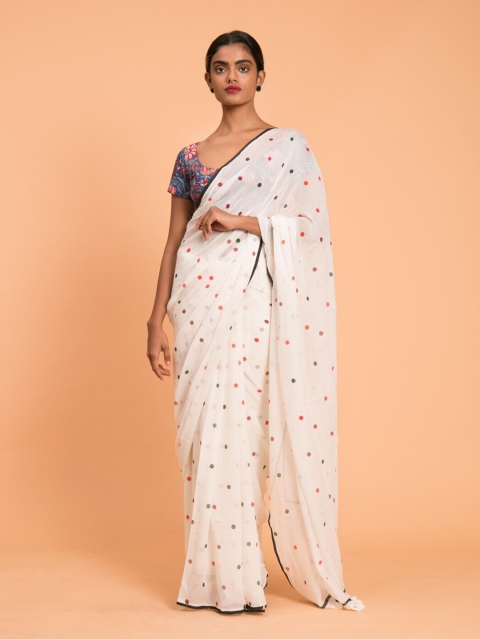 

Suta White Polka Dots Printed Pure Cotton Saree