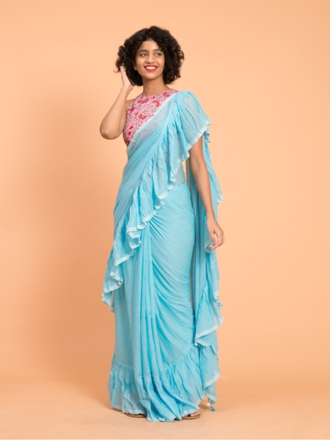 

Suta Blue Pure Cotton Ruffles Saree