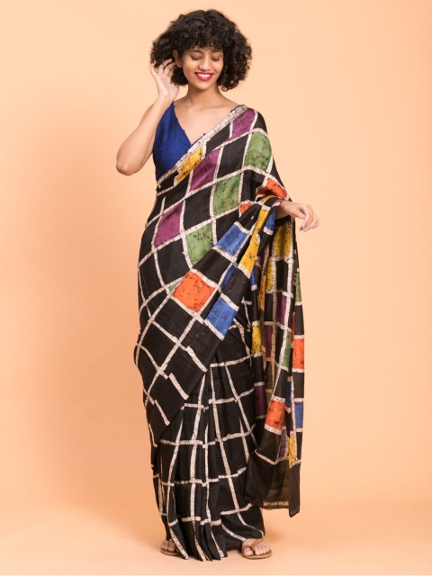 

Suta Black & Multi-Coloured Tie and Dye Pure Silk Saree