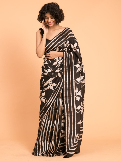 

Suta Black & Off White Batik Pure Mulberry Silk Saree