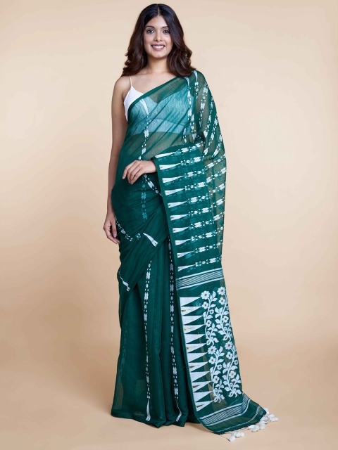

Suta Green & White Ethnic Motifs Jacquard Handloom Saree