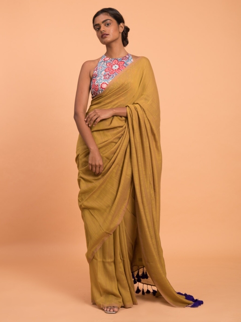 

Suta Mustard Solid Cotton Blend Saree, Yellow