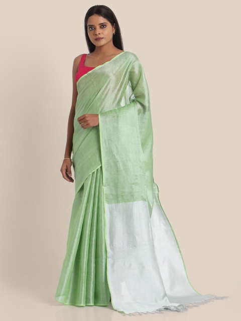 

Suta Green & Silver Pure Linen Zari Saree