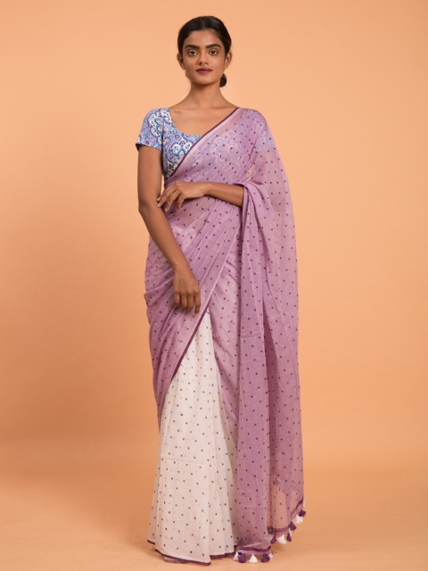 

Suta Lavender & White Polka Printed Pure Cotton Saree