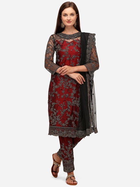 

JATRIQQ Black & Red Embellished Unstitched Dress Material