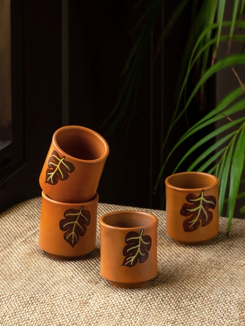 

ExclusiveLane Set of 4 Brown Handcrafted & Hand Painted Terracotta Matte Kulladhs