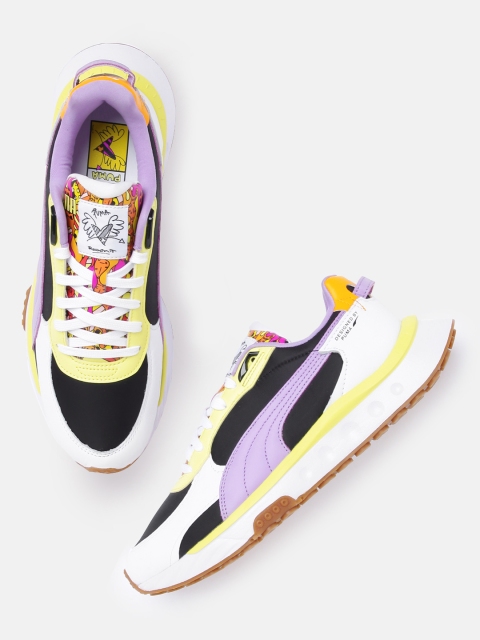 

Puma Unisex White & Black Colourblocked Wild Rider Romero Britto Sneakers