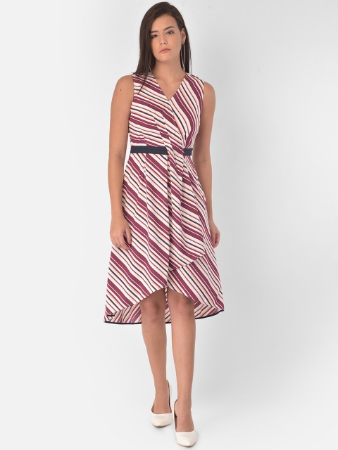 

Latin Quarters Women Maroon & Off White Striped Dress