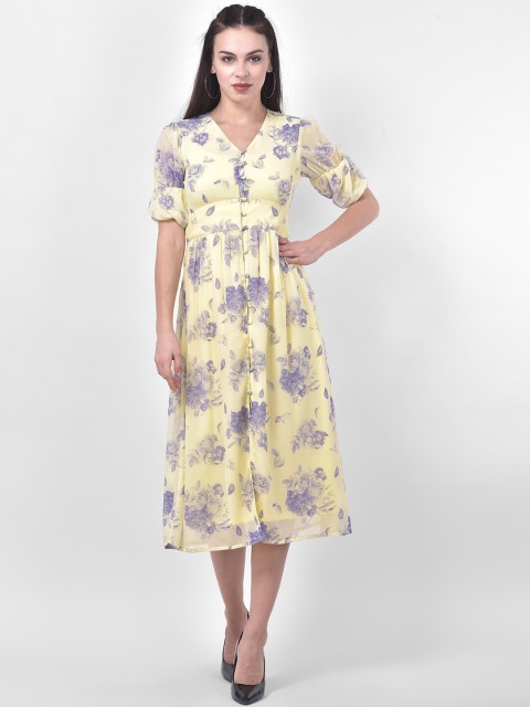 

Latin Quarters Yellow & Purple Floral Printed Midi Dress