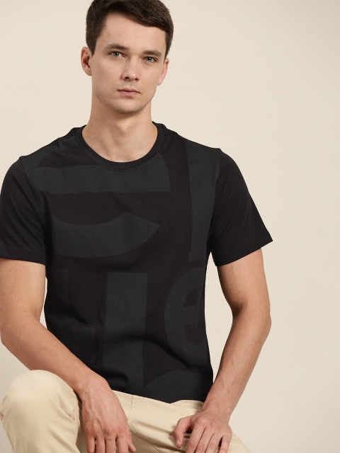 

ether Men Black & Charcoal Grey Printed Cotton T-shirt