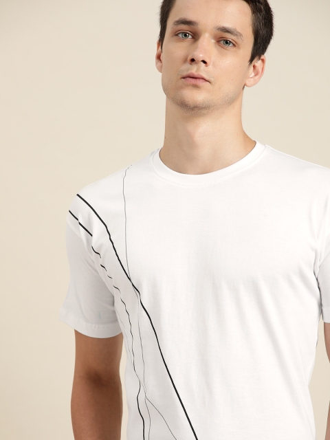 

ether Men Off White & Black Striped Cotton T-shirt