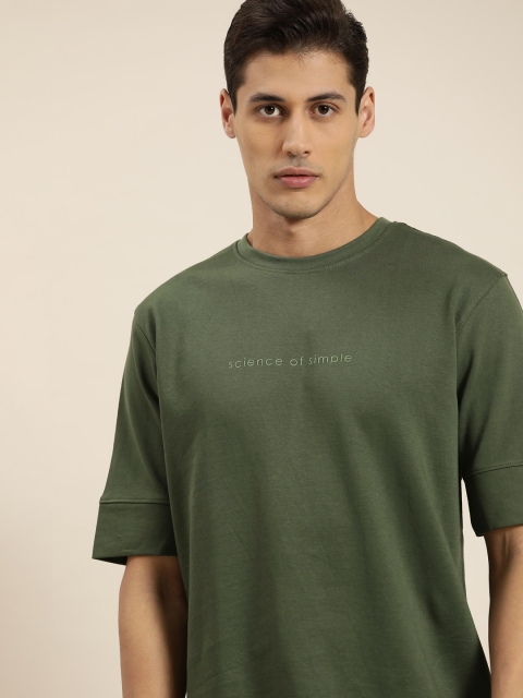 

ether Men Olive Green Pure Cotton Typography Printed T-shirt