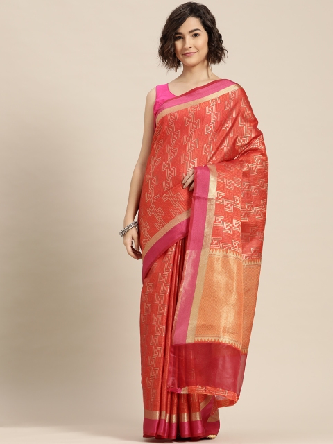 

Mitera Orange & Golden Woven Design Zari Saree