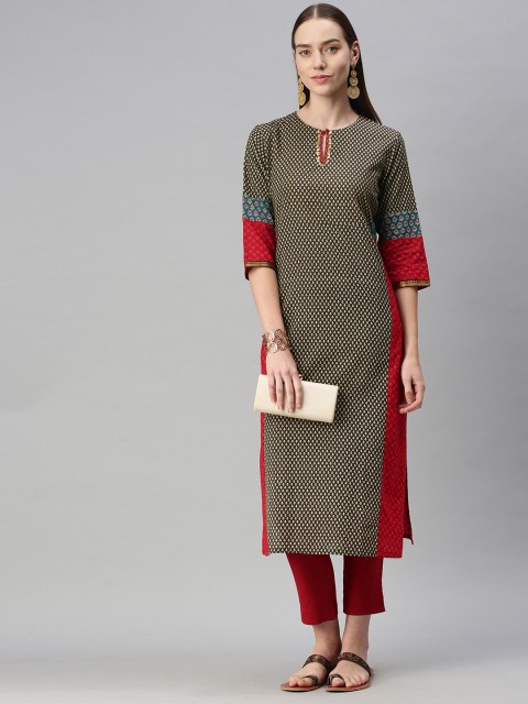 

araaliya Women Black & Red Ethnic Motifs Printed Kurta