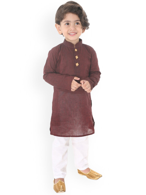 

VASTRAMAY SISHU Boys Maroon & White Regular Pure Cotton Kurti with Pyjamas