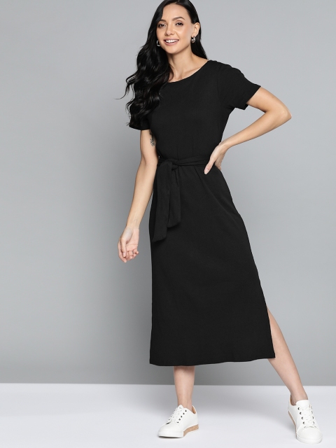 

M&H Easy Black Solid A-Line Midi Sustainable Dress