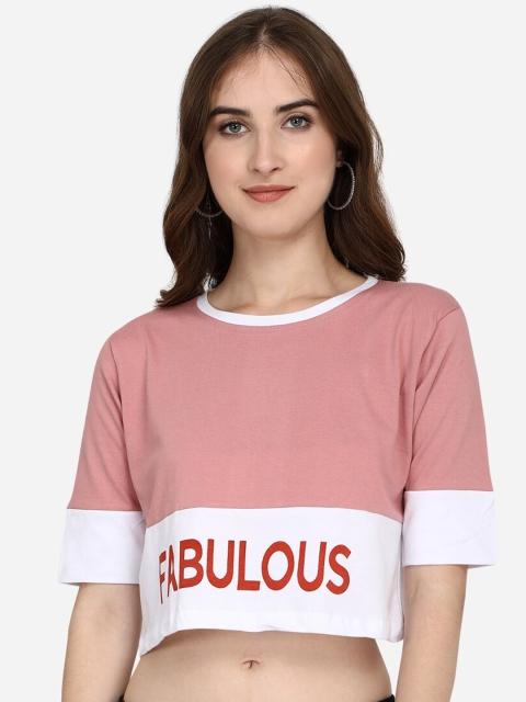 

OM SAI LATEST CREATION Pink & White Regular Crop Top