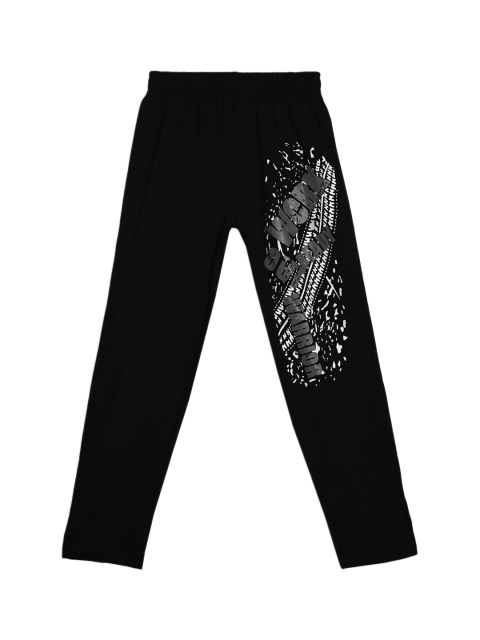 

SWEET ANGEL Girls Black & Red Graphic Printed Pure Cotton Straight-Fit Track Pants