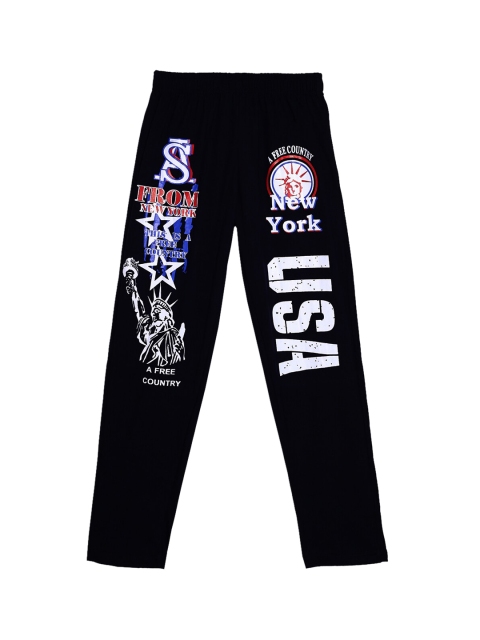 

SWEET ANGEL Girls Black & White Graphic Printed Pure Cotton Straight-Fit Track Pants