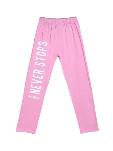 

SWEET ANGEL Girls Pink & White Typography Printed Pure Cotton Straight-Fit Track Pants