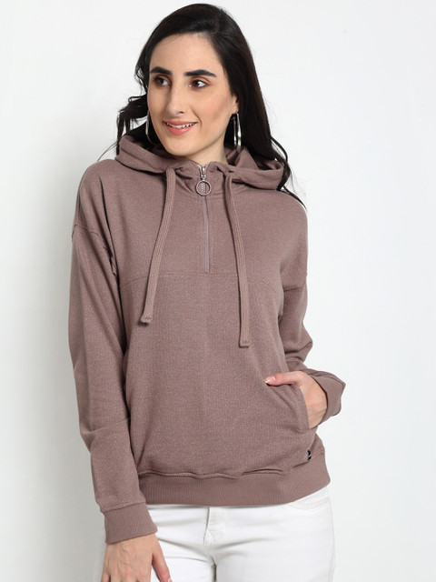 

Club York Women Mauve Solid Hooded Sweatshirt