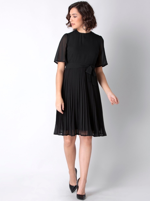 

FabAlley Women Black Georgette Pleated Dress