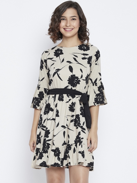 

SECRETS BY ZEROKAATA Black Floral Printed Dress