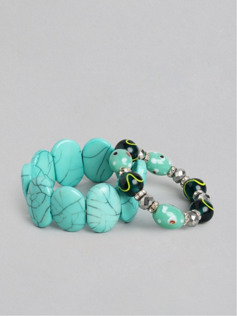 

Carlton London Women Set of 2 Sea Green & Black Handcrafted Elasticated Bracelet