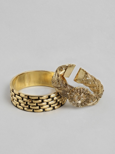 

Carlton London Women Set of 2 Gold-Toned Brass Handcrafted Gold-Plated Cuff Bracelet