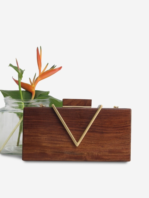 

Orbbaan Brown & Gold-Toned Wooden Box Clutch
