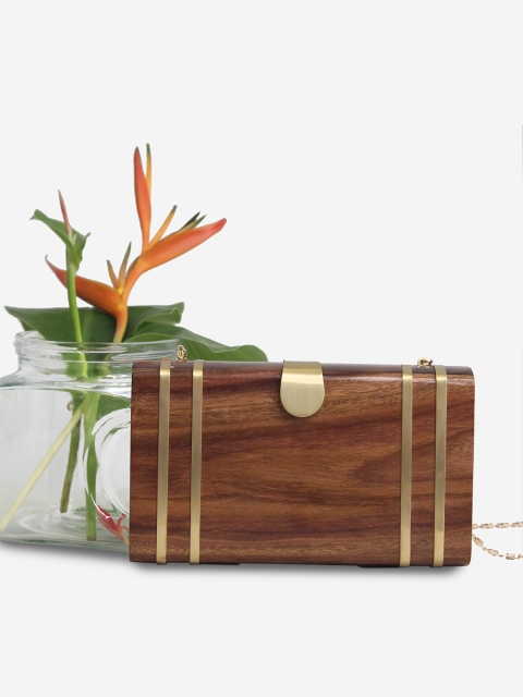 

Orbbaan Women Brown & Gold-Toned Solid Box Clutch