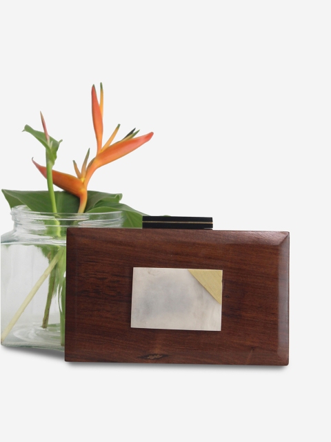 

Orbbaan Brown & Gold-Toned Textured Wooden Box Clutch