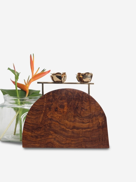

Orbbaan Brown & Gold-Toned Textured Sustainable Wooden Box Clutch